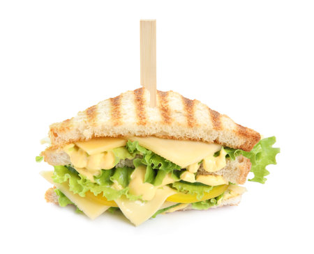 Tasty sandwich with cheese isolated on whiteの写真素材