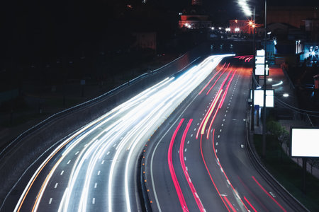 Road with light trails in city, motion blur effect. night lifeの写真素材