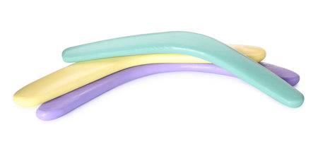 Set of color boomerangs on white backgroundの写真素材