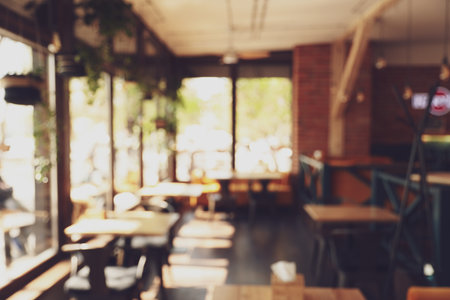Blurred view of cafe interior with bokeh effectの写真素材