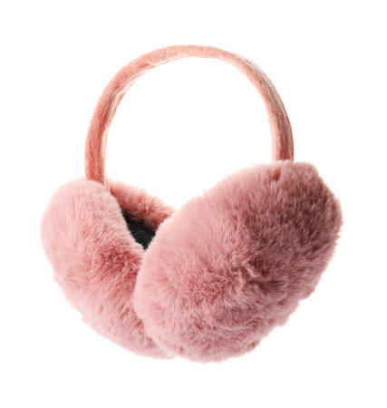 Stylish warm soft earmuffs isolated on whiteの写真素材