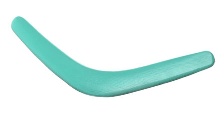 Turquoise boomerang isolated on white. outdoor activitiesの写真素材