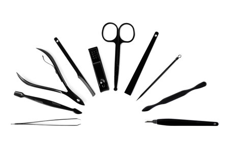 Manicure set on white background, top viewの写真素材