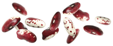 Many beans falling on white background, banner design. Vegan diet