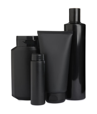 Facial cream and other men's cosmetic on white background. Mockup for designの写真素材