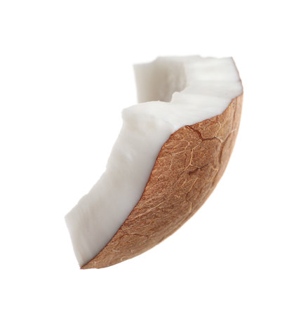 Piece of ripe coconut isolated on whiteの写真素材