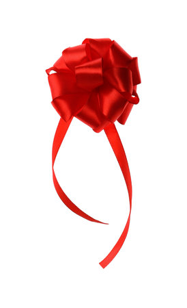 Red ribbon bow isolated on white. Festive decorationの写真素材