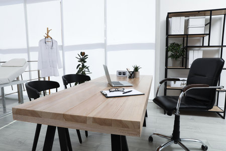 Modern medical office interior with doctor's workplaceの写真素材