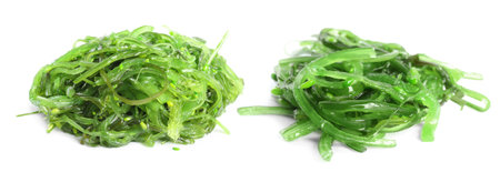Japanese seaweed salad on white background, collageの写真素材
