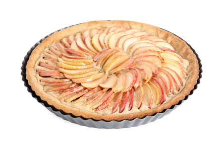 Delicious homemade apple tart isolated on whiteの写真素材