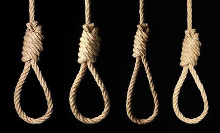 Rope nooses with knots on black background, collage