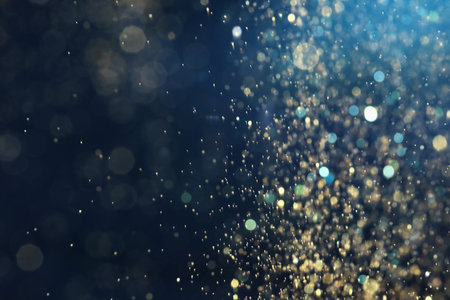 Blurred view of festive lights on blue background. bokeh effectの写真素材