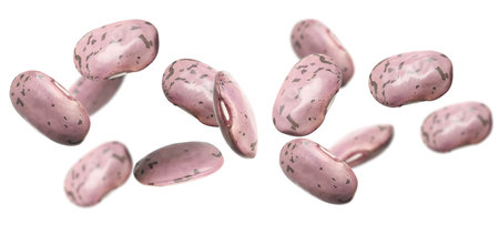 Many beans falling on white background, banner design. Vegan diet