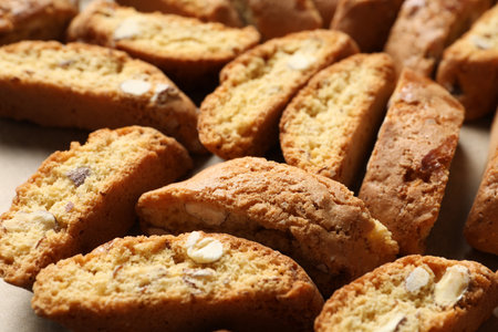 Traditional Italian almond biscuits (Cantucci), closeup viewの写真素材