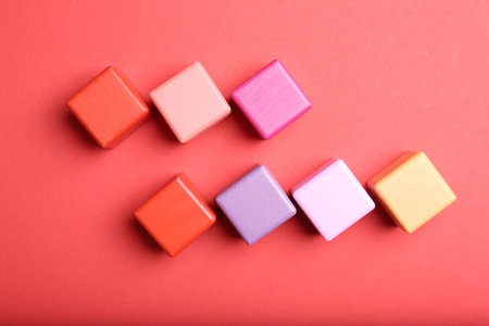 Colorful cubes with word KEYWORD on red background, flat layの写真素材