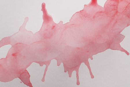 Pink watercolor blots on white canvas, top viewの写真素材