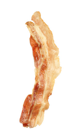 Slice of tasty fried bacon isolated on white