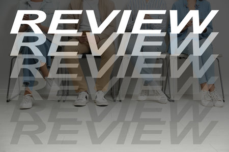 Online review. People using mobile phones to leave feedback, closeupの写真素材