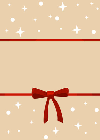 Beautiful Christmas invitation card with bow and space for text on beige backgroundの写真素材