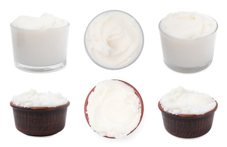 Set with tasty pork lard on white backgroundの写真素材