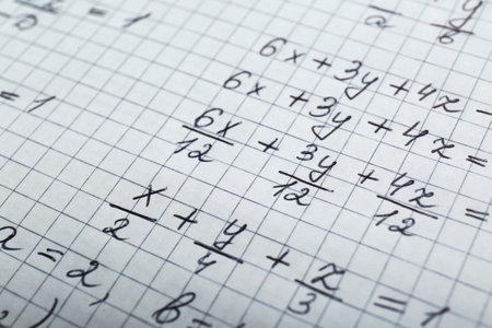 Sheet of paper with different mathematical formulas, closeupの写真素材