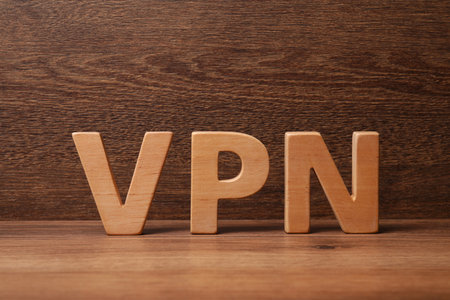 Acronym VPN made of wooden letters on tableの写真素材