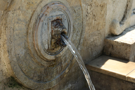 View of beautiful wall fountain on sunny dayの写真素材