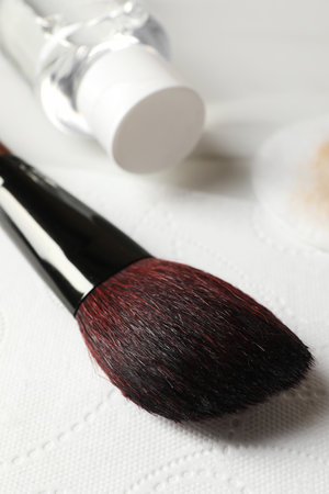 Makeup brush drying after cleaning on paper towel, closeupの写真素材