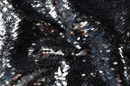 Texture of beautiful bright sequins as background, closeup