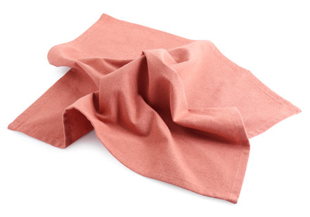 Crumpled color fabric napkin isolated on whiteの写真素材
