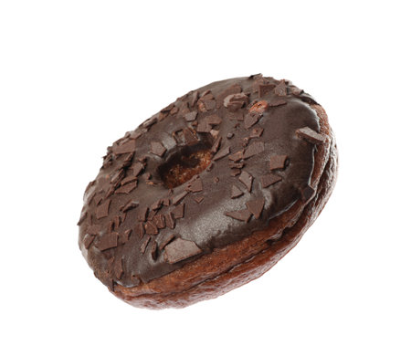 Sweet tasty glazed donut with chocolate isolated on whiteの写真素材