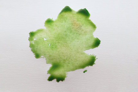 Green ink blot on white canvas, top viewの写真素材