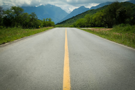Picturesque view of empty road near trees and mountains