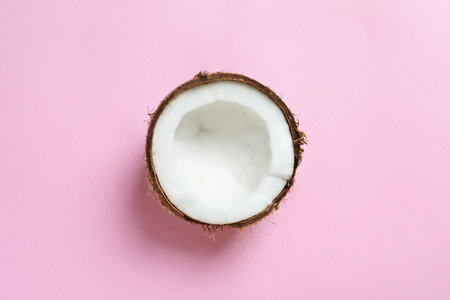 Coconut half on color backgroundの写真素材