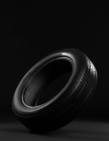 New car tire on black backgroundの写真素材