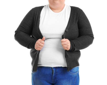 overweight woman on white background