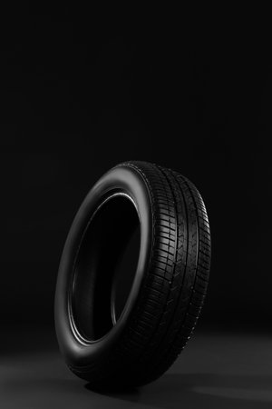 New car tire on black backgroundの写真素材