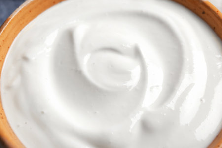Bowl with yummy yogurt, closeupの写真素材