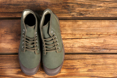 Pair of shoes on wooden background