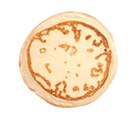Thin pancake on white background, top viewの写真素材