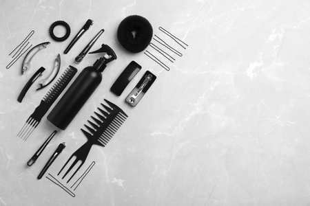 Professional hairdresser set on light backgroundの写真素材