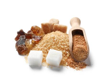 Various kinds of sugar on white backgroundの写真素材