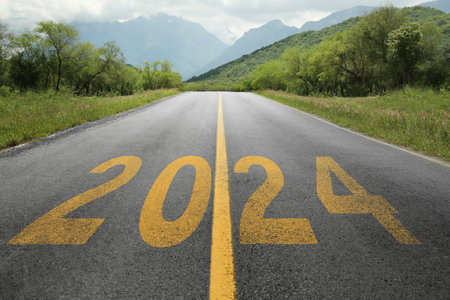 Start of new year 2023. Asphalt road with numbers