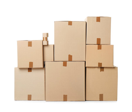 Cardboard boxes on white backgroundの写真素材