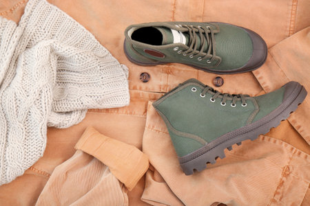 Comfortable casual female shoes on coatの写真素材
