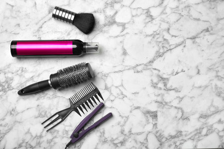 Professional hairdresser set on light backgroundの写真素材