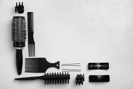 Professional hairdresser set on light backgroundの写真素材