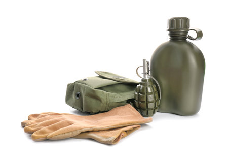 Set of military outfit on white backgroundの写真素材