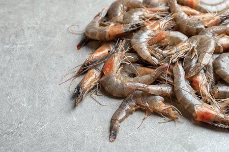 fresh shrimps on light backgroundの写真素材