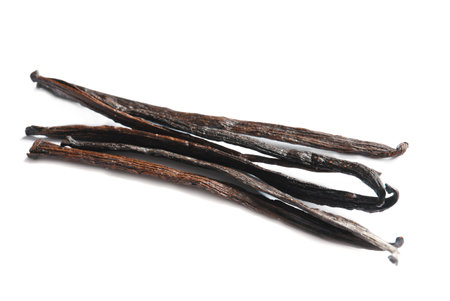 Aromatic vanilla sticks on white backgroundの写真素材